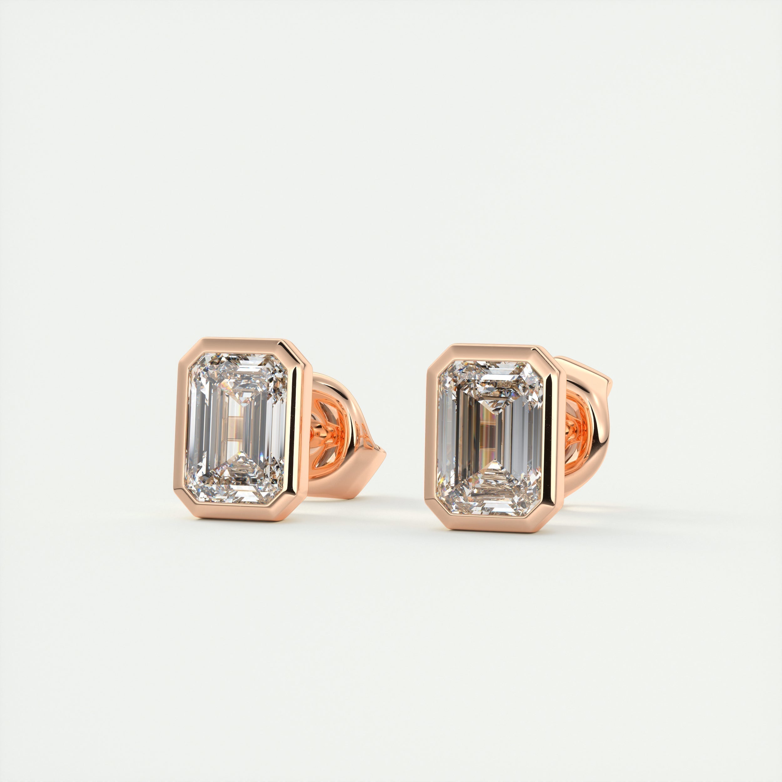 1.0CT Emerald Bezel Solitaire D-VVS Lab Grown Diamond Earrings