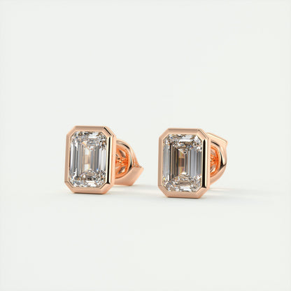 1.0CT Emerald Bezel Solitaire D-VVS Lab Grown Diamond Earrings