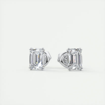 1.0CT Emerald Solitaire D-VVS Lab Grown Diamond Earrings