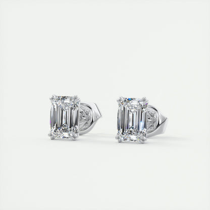 1.0CT Emerald Solitaire D-VVS Lab Grown Diamond Earrings