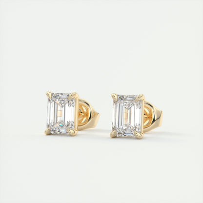1.0CT Emerald Solitaire D-VVS Lab Grown Diamond Earrings