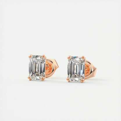 1.0CT Emerald Solitaire D-VVS Lab Grown Diamond Earrings