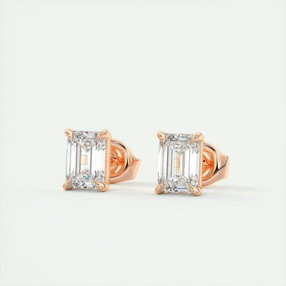 1.0CT Emerald Solitaire D-VVS Lab Grown Diamond Earrings