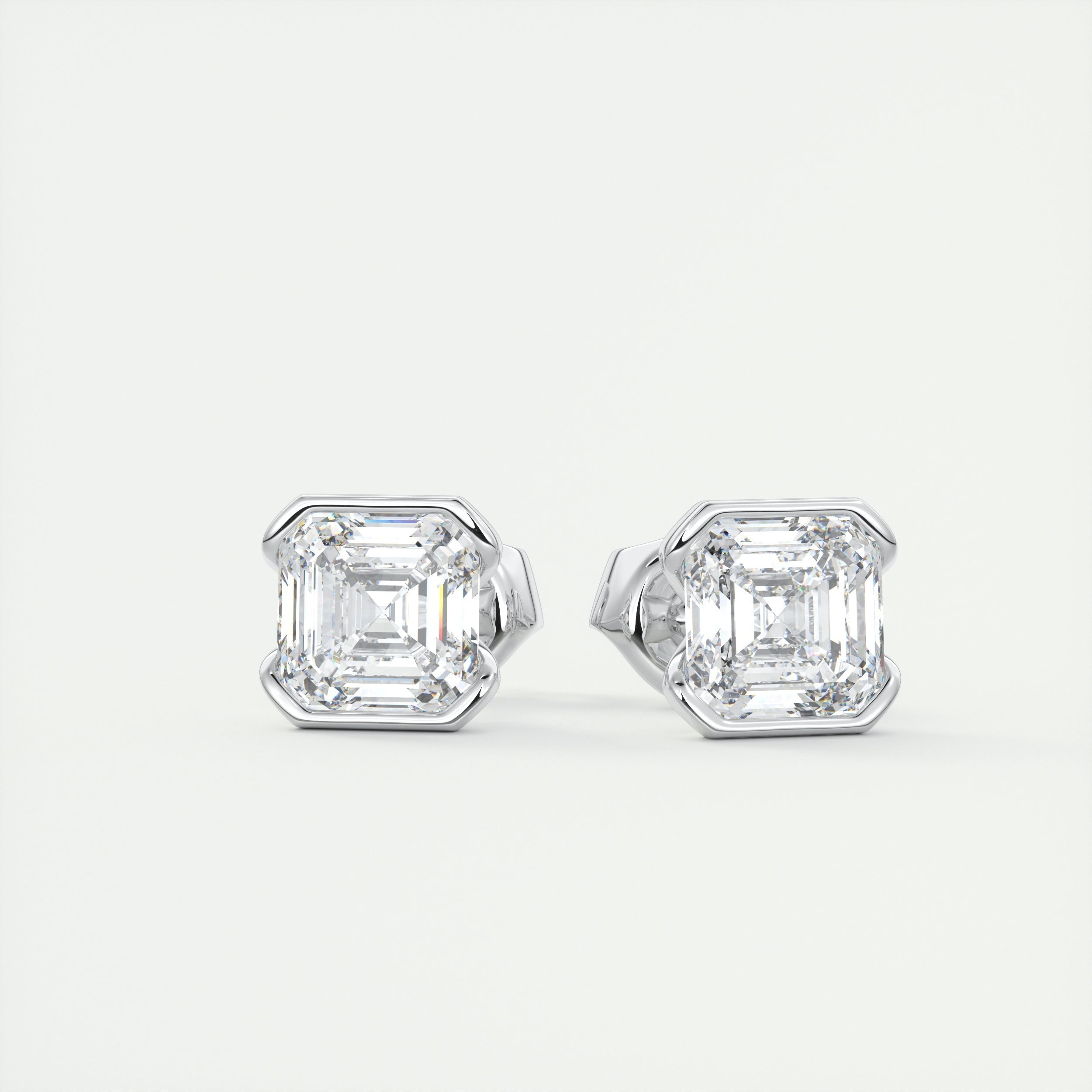 1.0CT Half Bezel Asscher Solitaire D-VVS Lab Grown Diamond Earrings