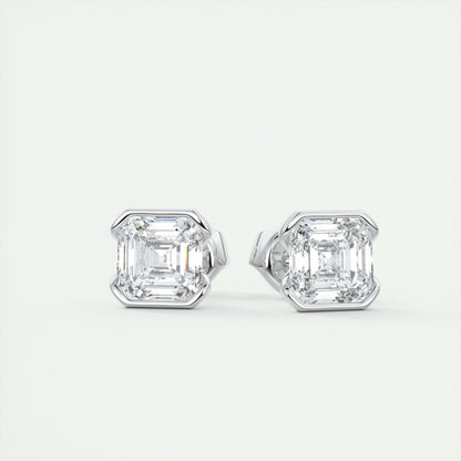 1.0CT Half Bezel Asscher Solitaire D-VVS Lab Grown Diamond Earrings