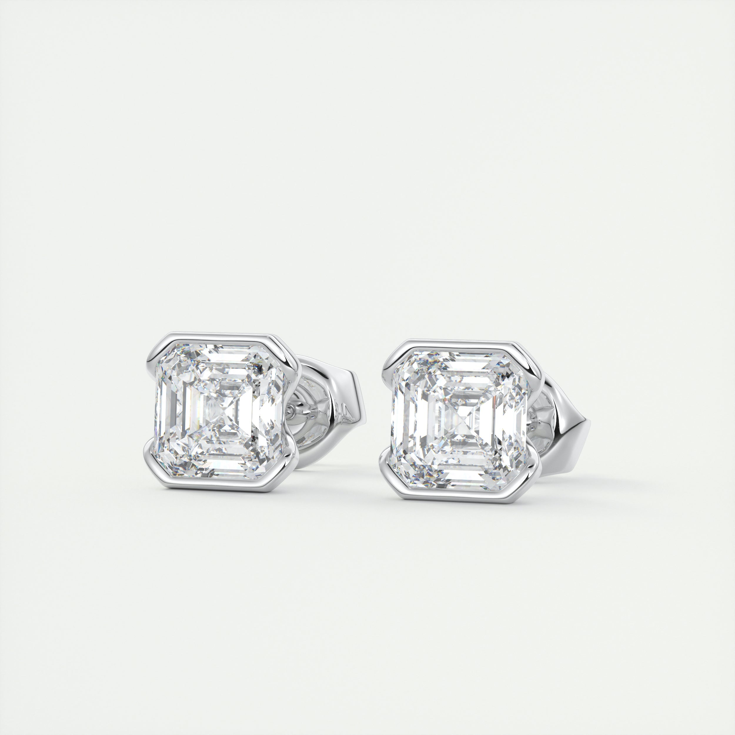 1.0CT Half Bezel Asscher Solitaire D-VVS Lab Grown Diamond Earrings