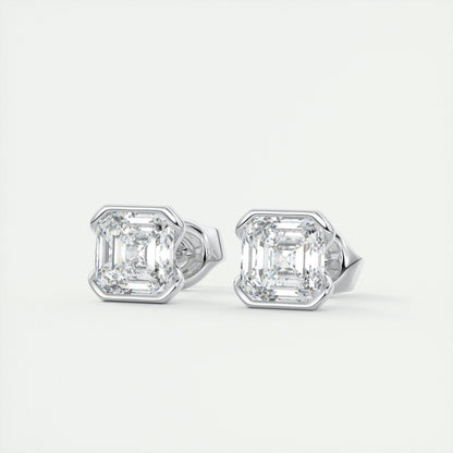 1.0CT Half Bezel Asscher Solitaire D-VVS Lab Grown Diamond Earrings