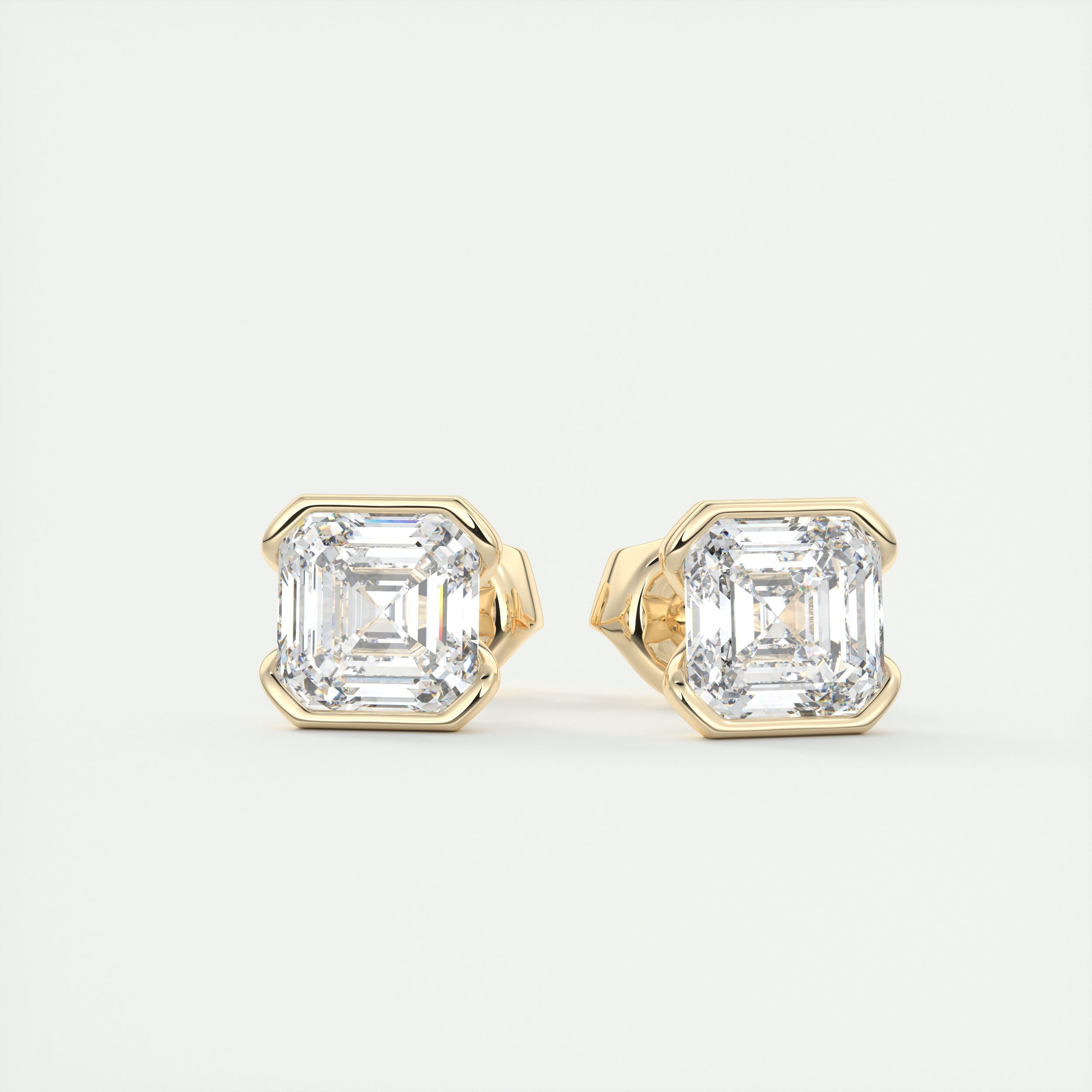 1.0CT Half Bezel Asscher Solitaire D-VVS Lab Grown Diamond Earrings