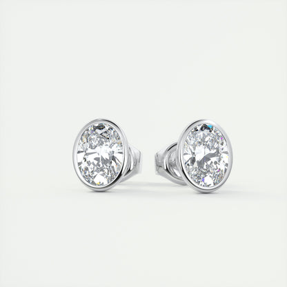 1.0CT Oval Bezel Solitaire D-VVS Lab Grown Diamond Earrings