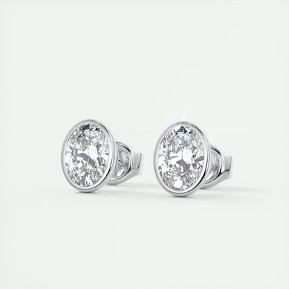 1.0CT Oval Bezel Solitaire D-VVS Lab Grown Diamond Earrings