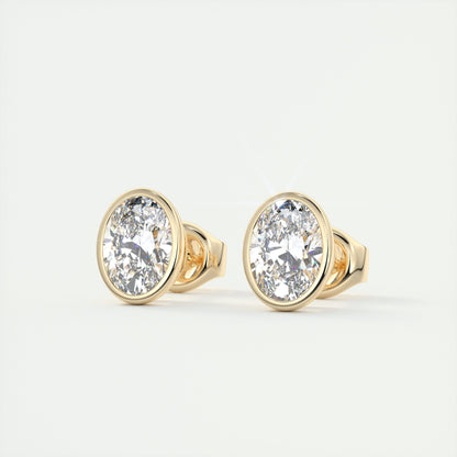 1.0CT Oval Bezel Solitaire D-VVS Lab Grown Diamond Earrings