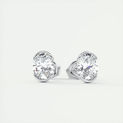 1.0CT Oval Half Bezel Solitaire D-VVS Lab Grown Diamond Earrings