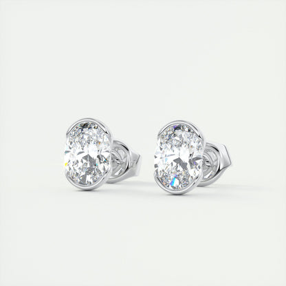1.0CT Oval Half Bezel Solitaire D-VVS Lab Grown Diamond Earrings