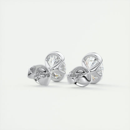 1.0CT Oval Half Bezel Solitaire D-VVS Lab Grown Diamond Earrings