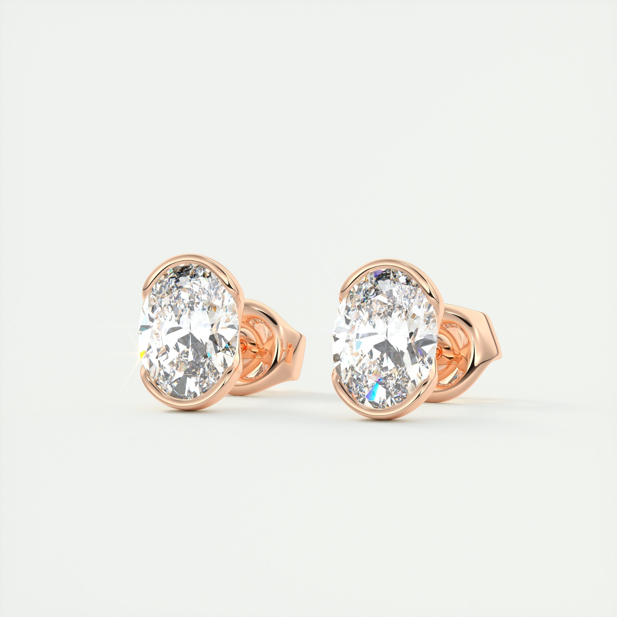 1.0CT Oval Half Bezel Solitaire D-VVS Lab Grown Diamond Earrings