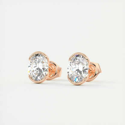 1.0CT Oval Half Bezel Solitaire D-VVS Lab Grown Diamond Earrings