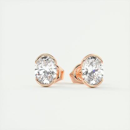 1.0CT Oval Half Bezel Solitaire D-VVS Lab Grown Diamond Earrings