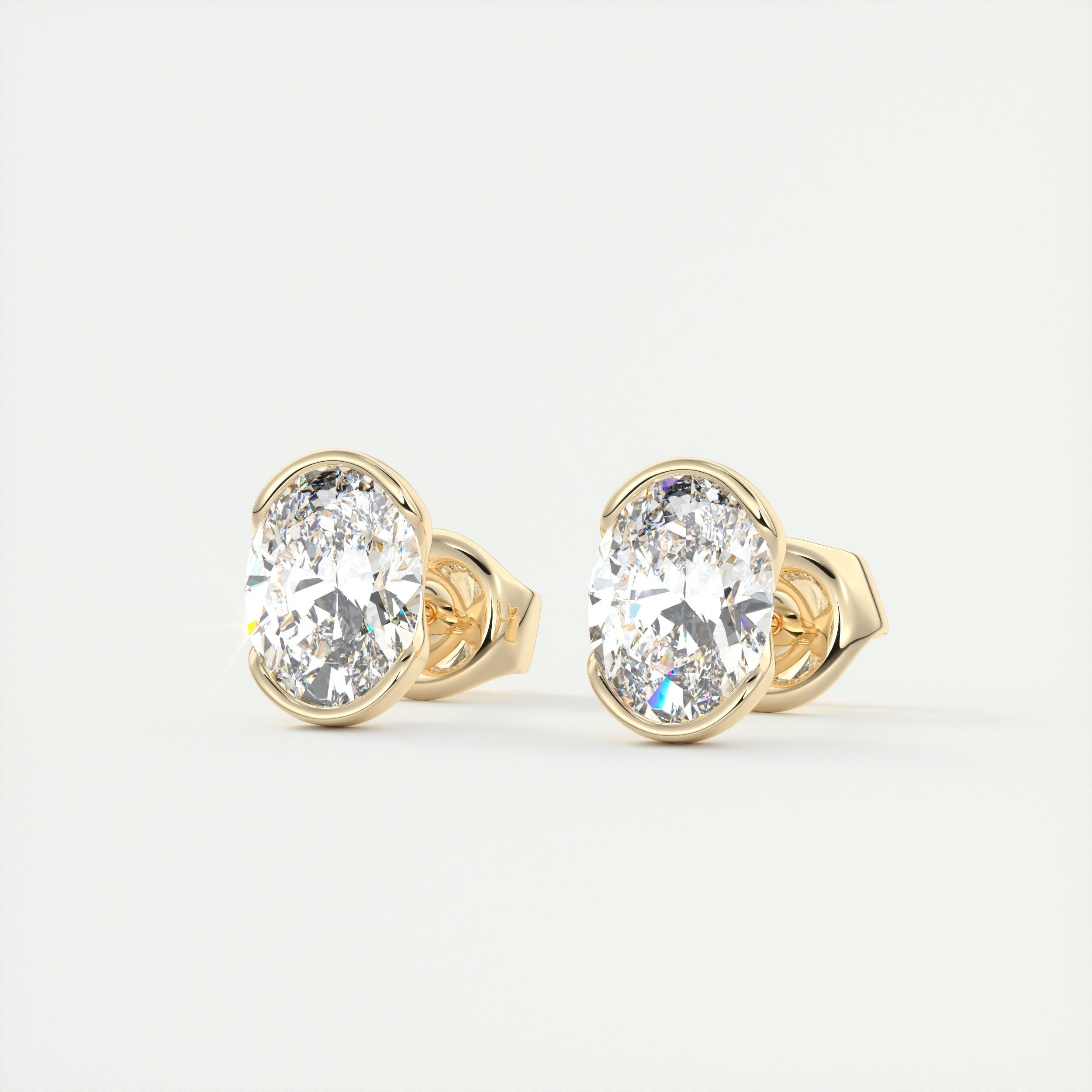1.0CT Oval Half Bezel Solitaire D-VVS Lab Grown Diamond Earrings