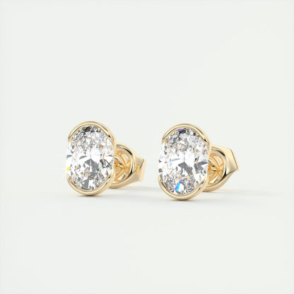 1.0CT Oval Half Bezel Solitaire D-VVS Lab Grown Diamond Earrings