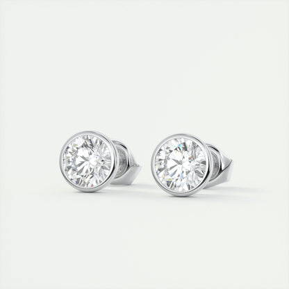 1.0CT Round Bezel Solitaire D-VVS Lab Grown Diamond Earrings