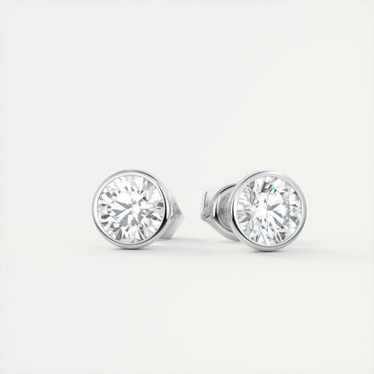1.0CT Round Bezel Solitaire D-VVS Lab Grown Diamond Earrings