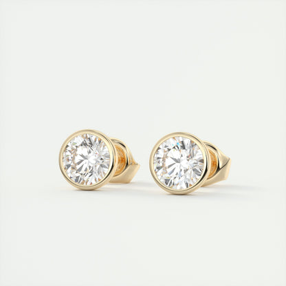 1.0CT Round Bezel Solitaire D-VVS Lab Grown Diamond Earrings