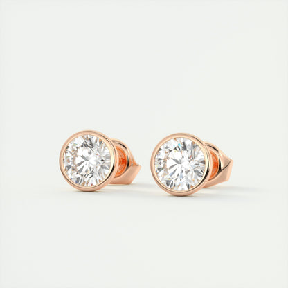 1.0CT Round Bezel Solitaire D-VVS Lab Grown Diamond Earrings