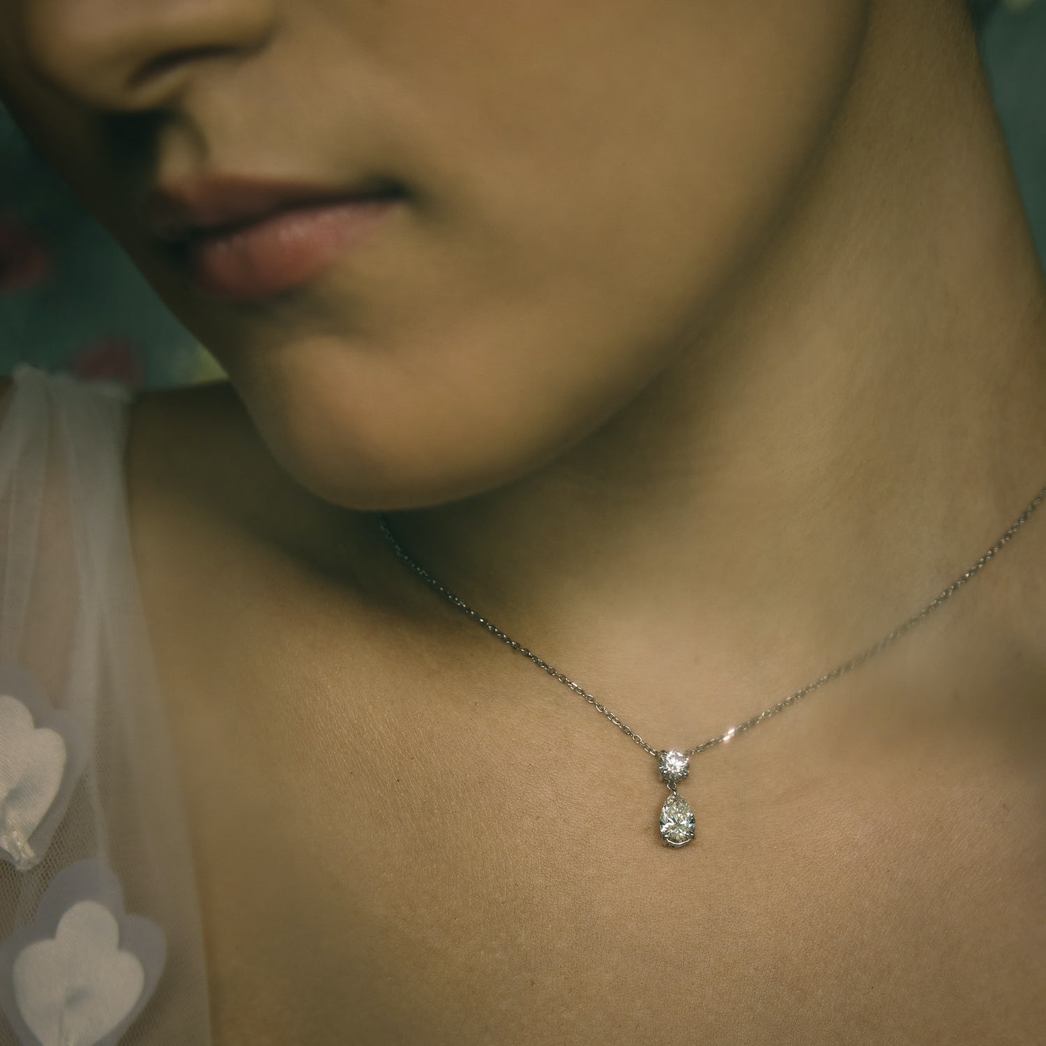 3.5 CTW Pear & Round D-VVS Lab Grown Diamond Two Stone Necklace