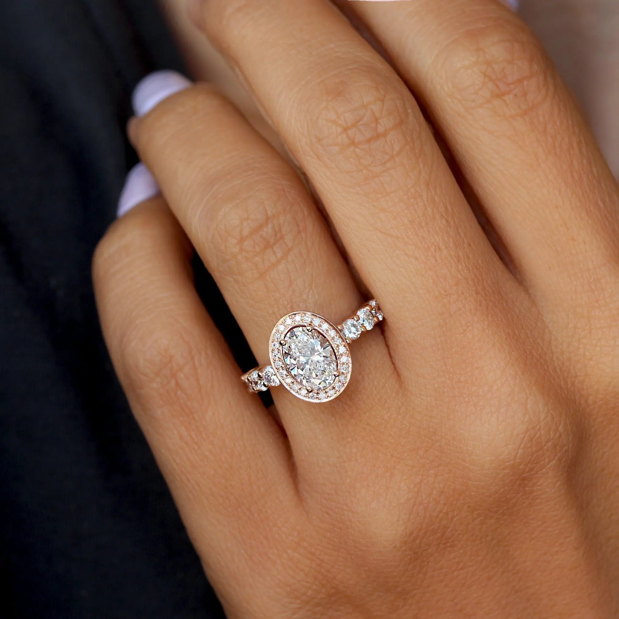 1.50 ct Oval D- VVSLab Grown Diamond Unique Halo Engagement Ring