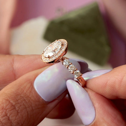 1.50 ct Oval D- VVSLab Grown Diamond Unique Halo Engagement Ring