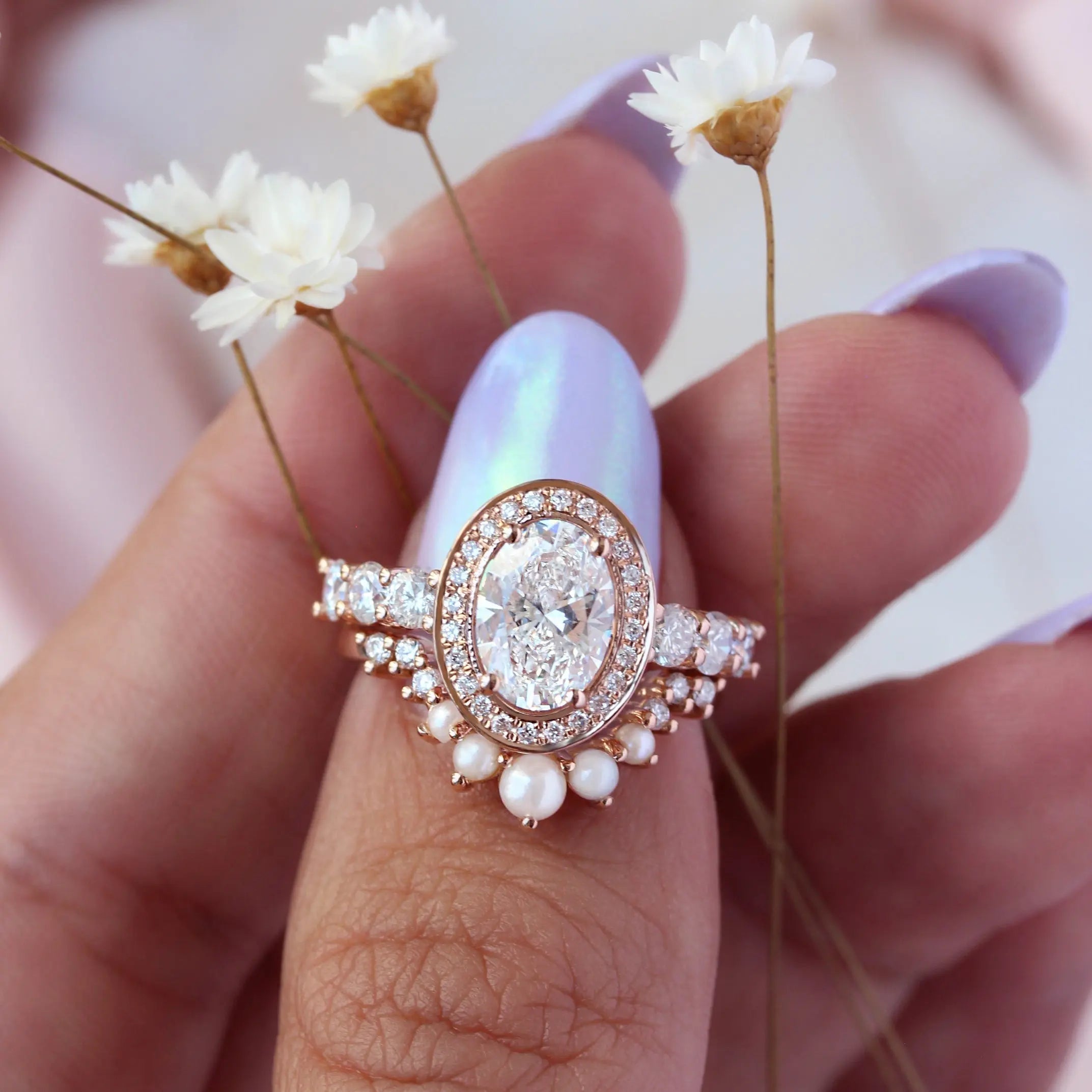 1.50 ct Oval D- VVSLab Grown Diamond Unique Halo Engagement Ring