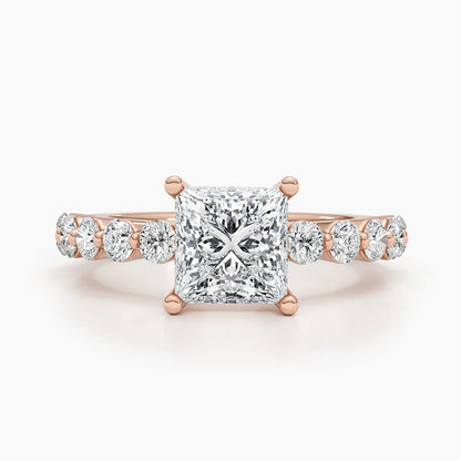 1.50 ct Princess Cut D- VVS Lab Grown Diamond Pave Engagement Ring