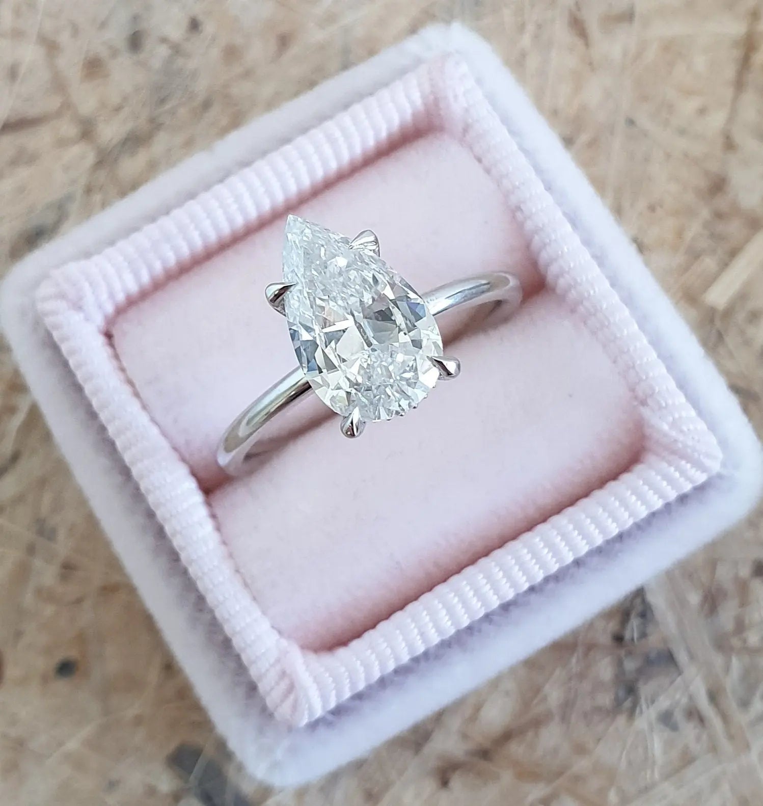 2.0 Ct Pear D-VVS Lab Grown Diamond Hidden Halo Engagement Ring