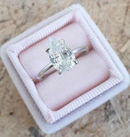 2.0 Ct Pear D-VVS Lab Grown Diamond Hidden Halo Engagement Ring