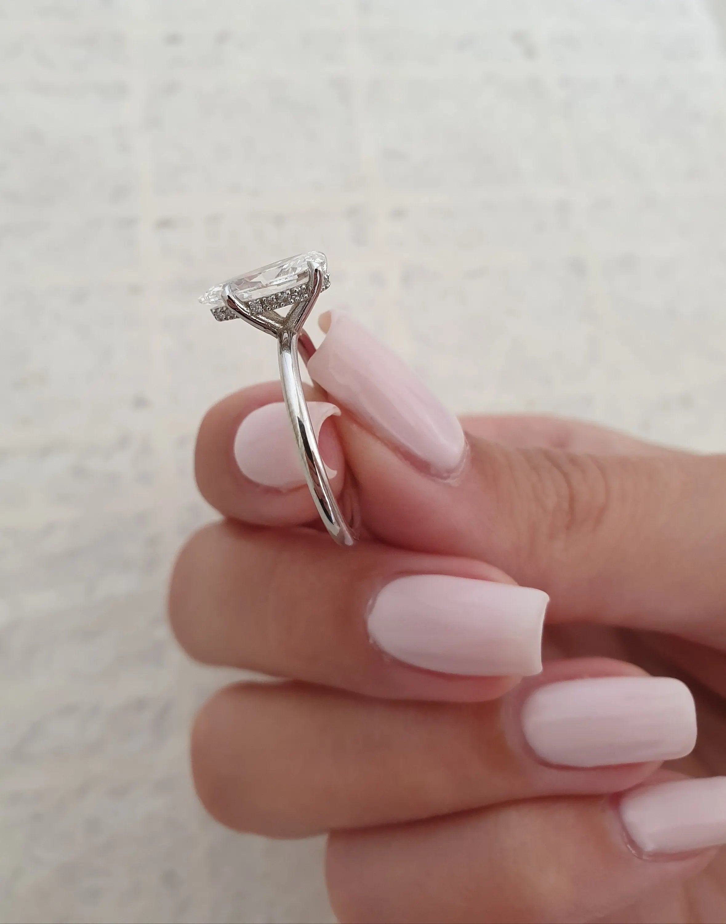2.0 Ct Pear D-VVS Lab Grown Diamond Hidden Halo Engagement Ring