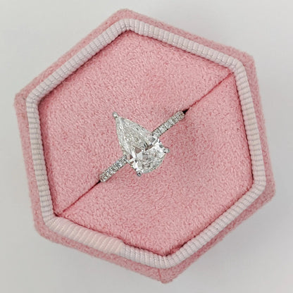 2.0 Ct Pear D-VVS Lab Grown Diamond Pave Engagement Ring
