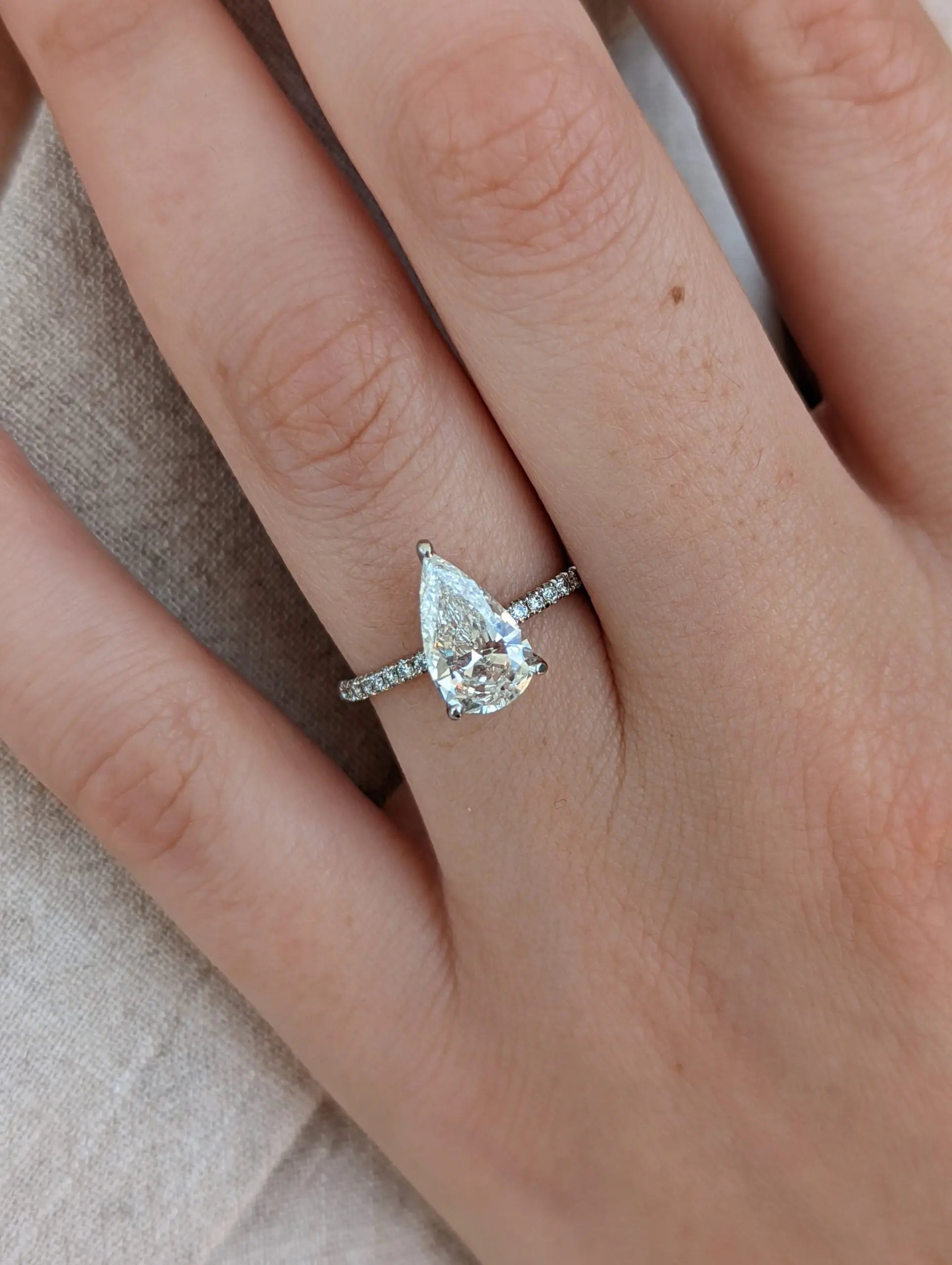 2.0 Ct Pear D-VVS Lab Grown Diamond Pave Engagement Ring