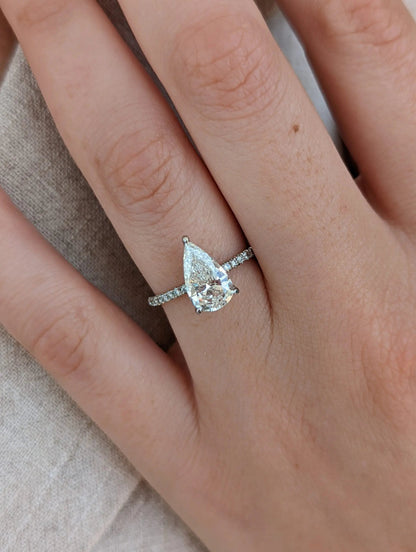 2.0 Ct Pear D-VVS Lab Grown Diamond Pave Engagement Ring