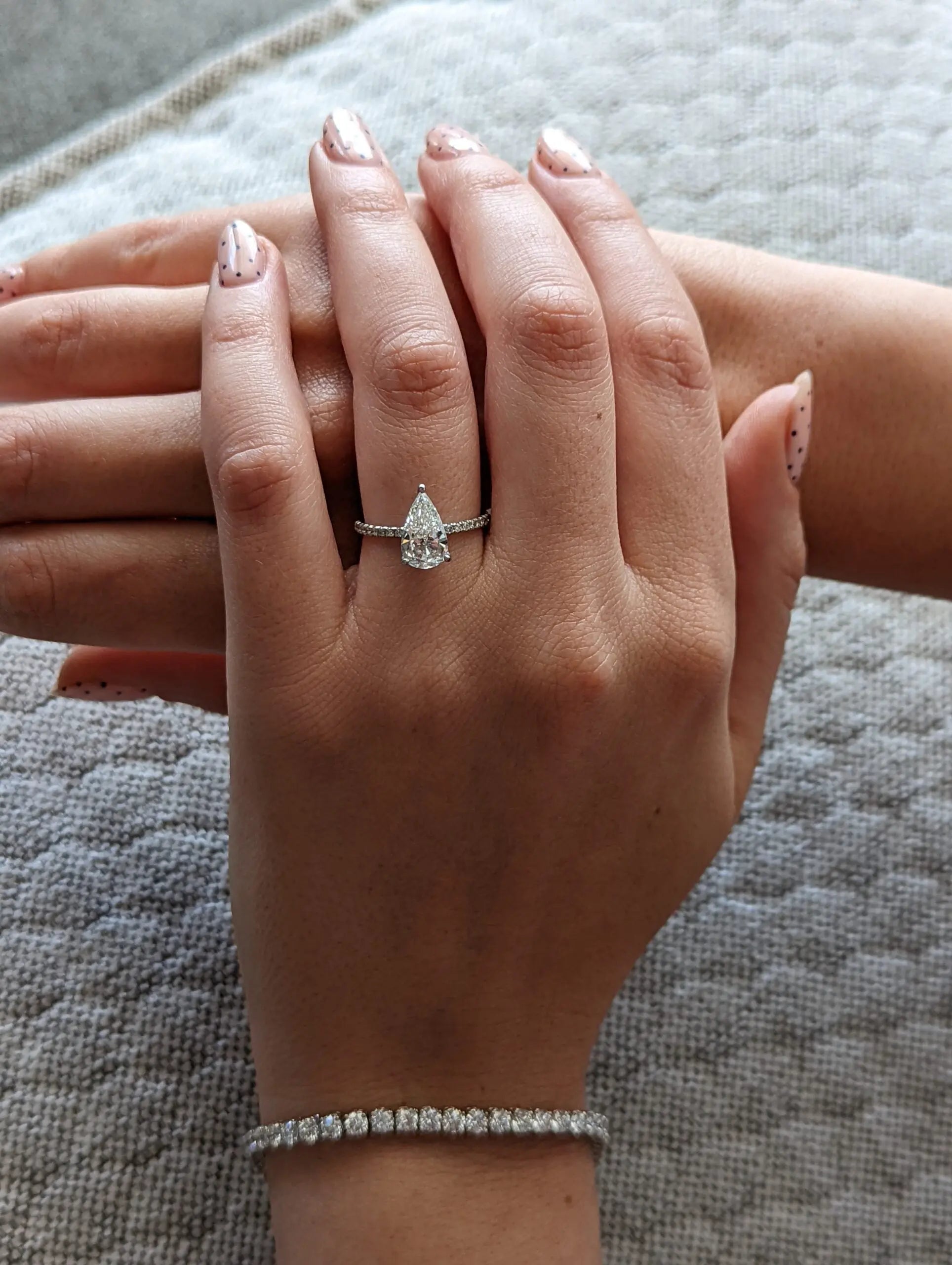 2.0 Ct Pear D-VVS Lab Grown Diamond Pave Engagement Ring