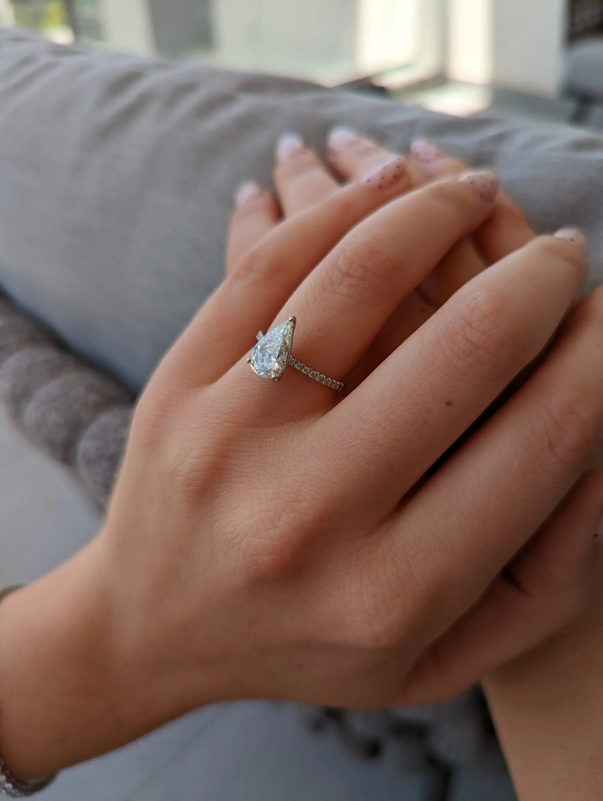 2.0 Ct Pear D-VVS Lab Grown Diamond Pave Engagement Ring