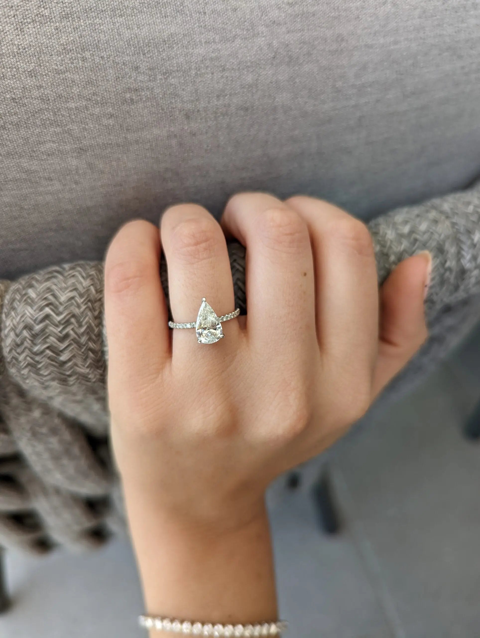 2.0 Ct Pear D-VVS Lab Grown Diamond Pave Engagement Ring