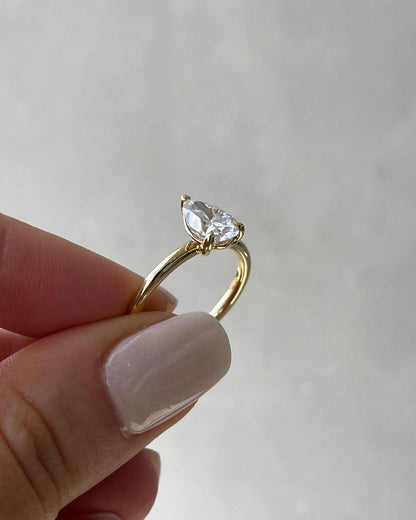 2.0 Ct Pear Solitaire D-VVS Lab Grown Diamond Engagement Ring