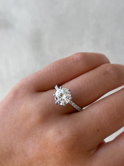 2.0ct Round Cut Pave D-VVS Lab Grown Diamond Engagement Ring
