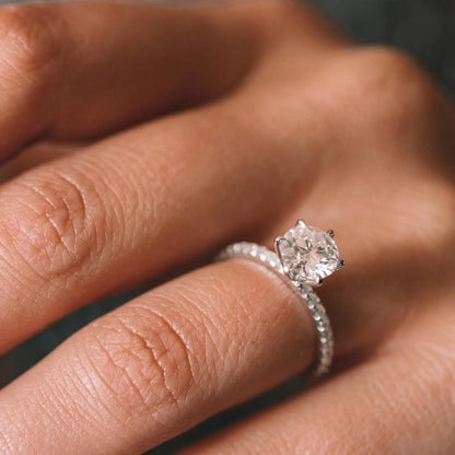 2.0ct Round Cut Pave D-VVS Lab Grown Diamond Engagement Ring