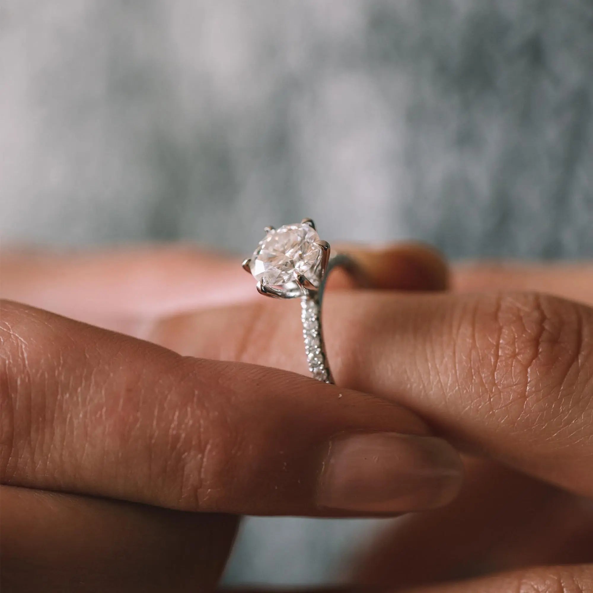 2.0ct Round Cut Pave D-VVS Lab Grown Diamond Engagement Ring
