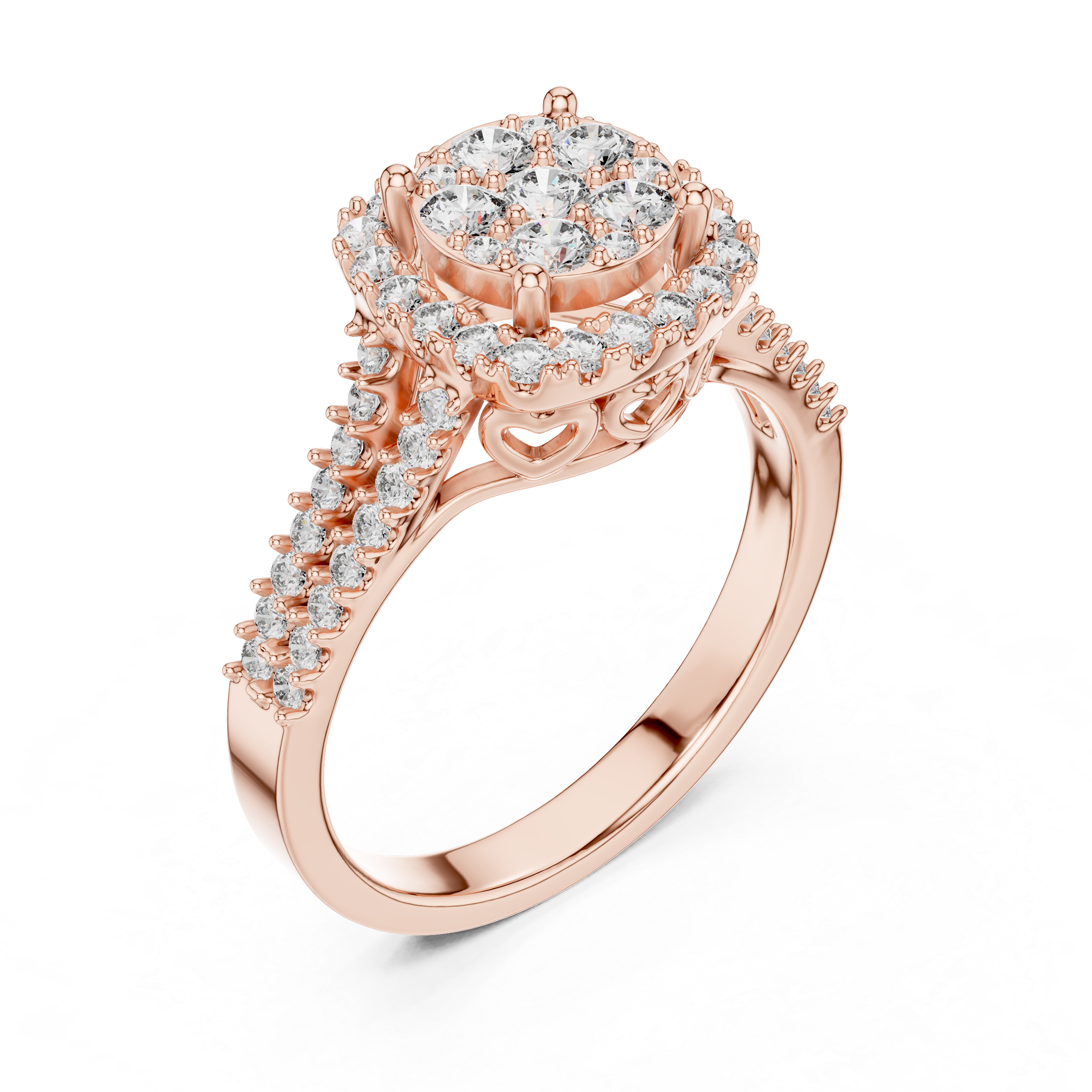 0.2 CT Lab Grown Diamond Heart Shape Crown Solitaire Pave Band Wedding Ring