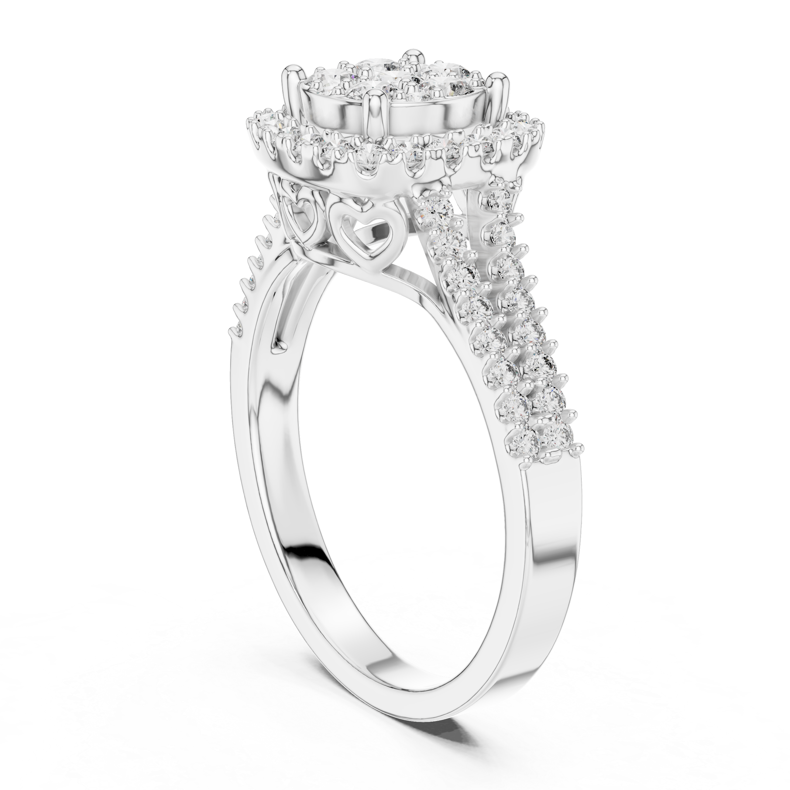 0.2 CT Lab Grown Diamond Heart Shape Crown Solitaire Pave Band Wedding Ring