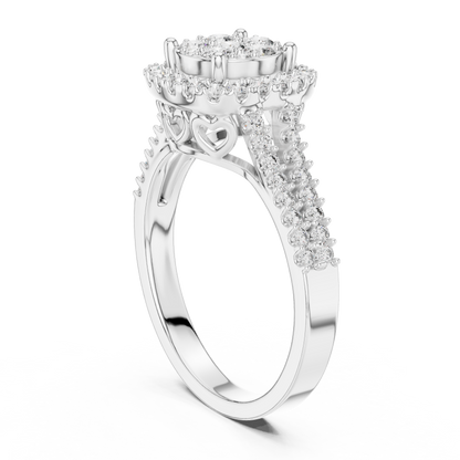 0.2 CT Lab Grown Diamond Heart Shape Crown Solitaire Pave Band Wedding Ring