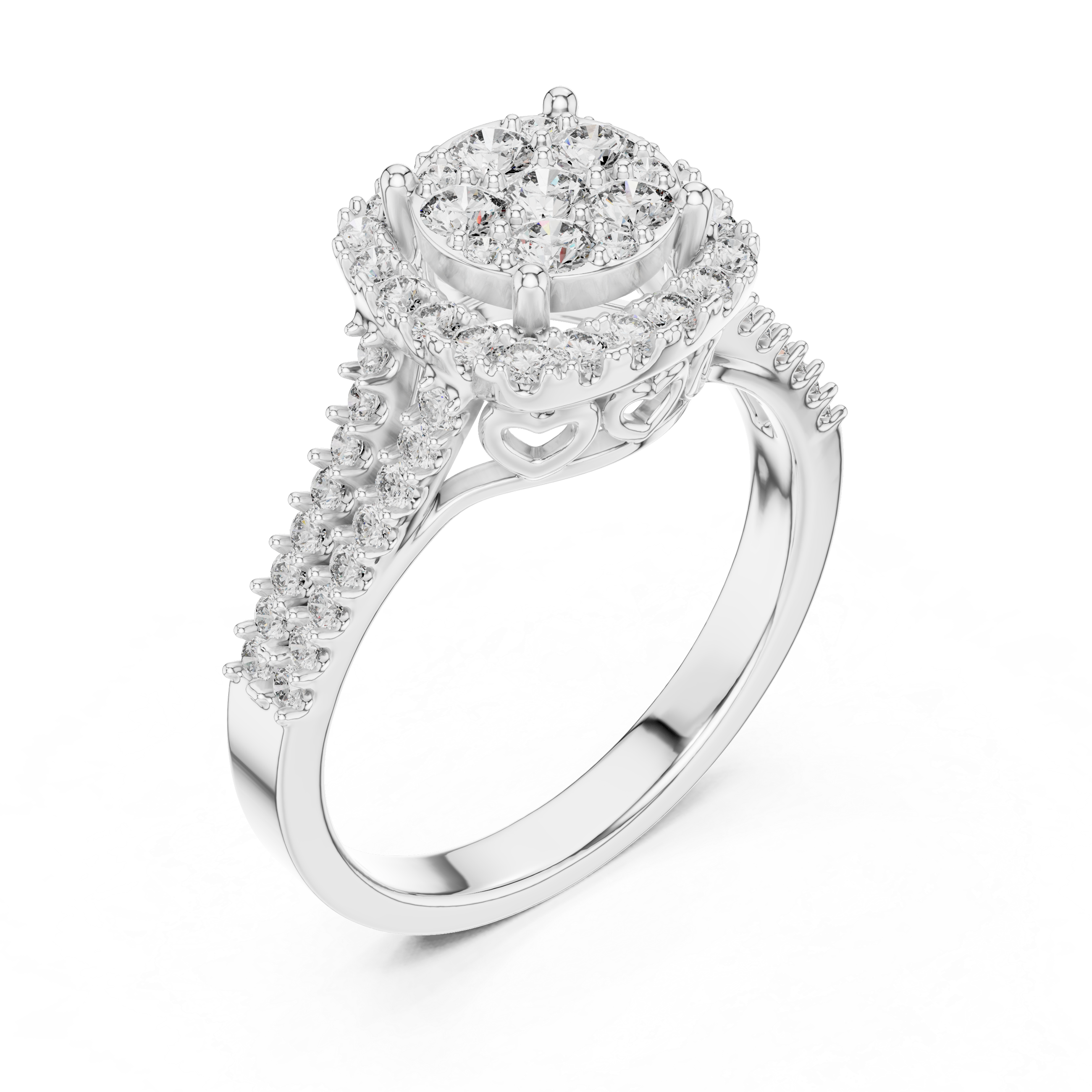 0.2 CT Lab Grown Diamond Heart Shape Crown Solitaire Pave Band Wedding Ring