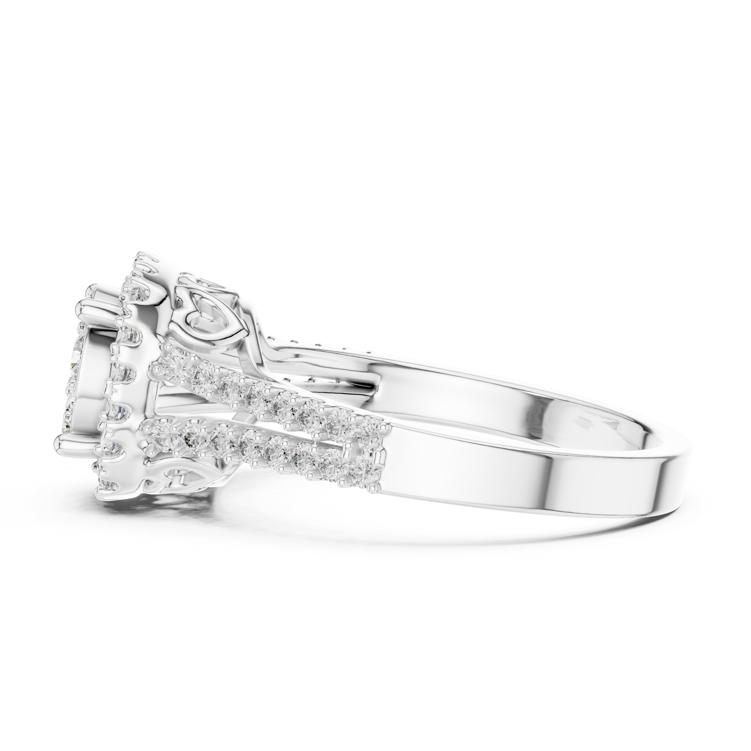 0.2 CT Lab Grown Diamond Heart Shape Crown Solitaire Pave Band Wedding Ring